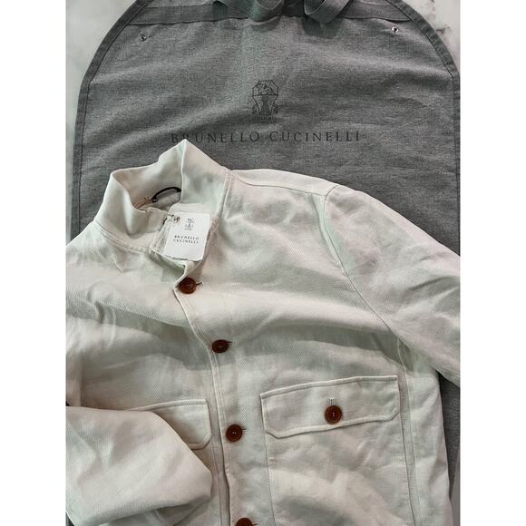 $4000 Brunello Cucinelli Ivory Bomber Jacket Linen Blend IT50 US M/L - Picture 4 of 16